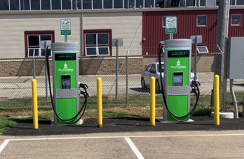 two electric vehicles charges in the City of Hamilton